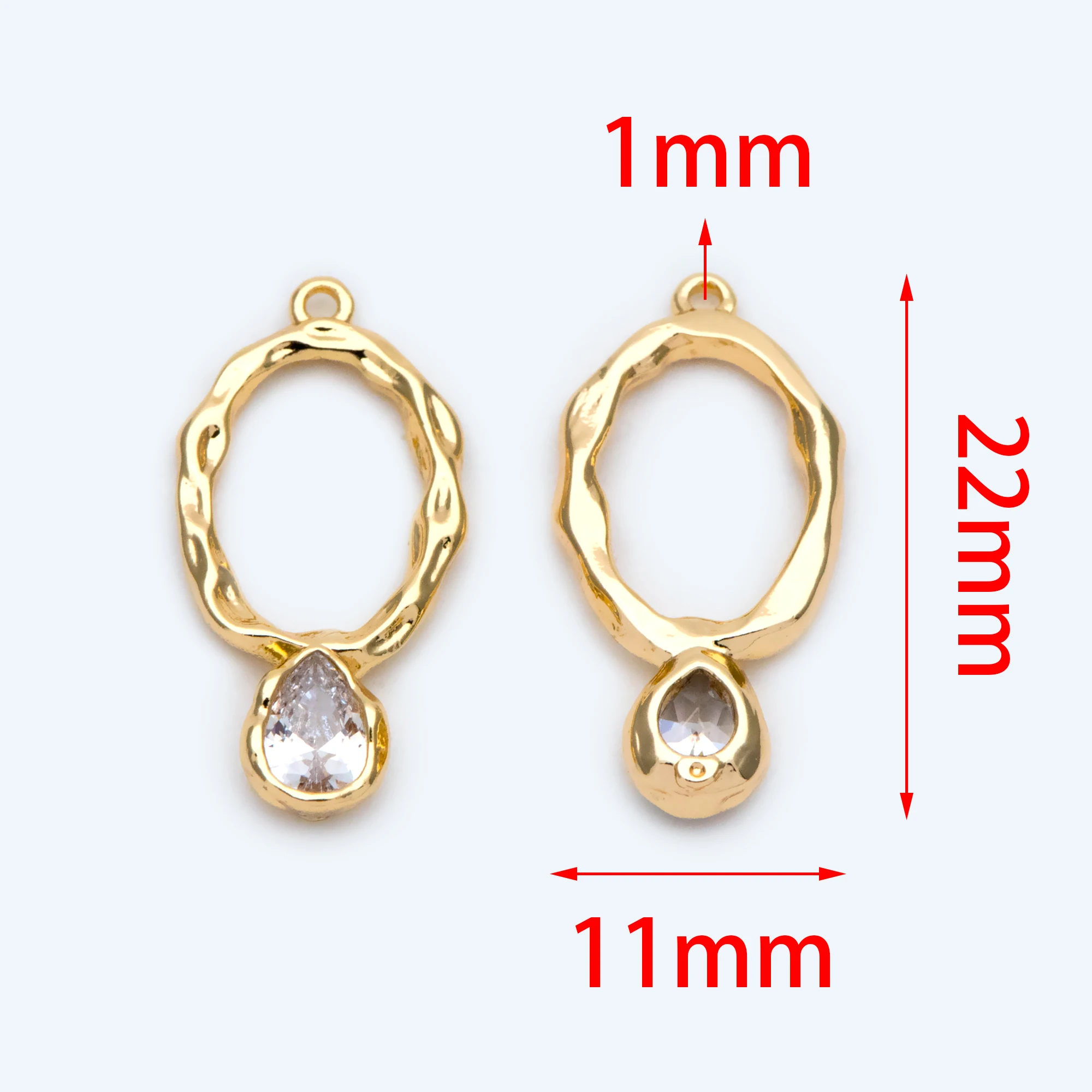 Abalorio ovalado de oro pavimentado de 10 piezas, 22x11mm, Charm de lágrima de diamantes de imitación para fabricación de joyas DIY (GB-1696)