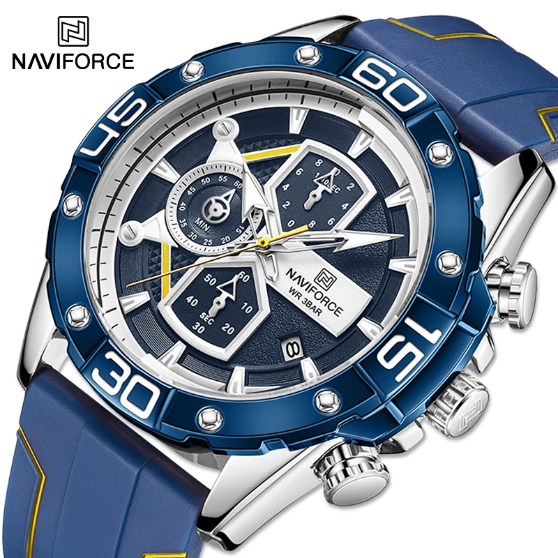 

Top Brand NAVIFORCE New Luxury Men's Watch Fashion Casual Business Silicone Watches Chronograph Waterproof Calendar Quartz Clock