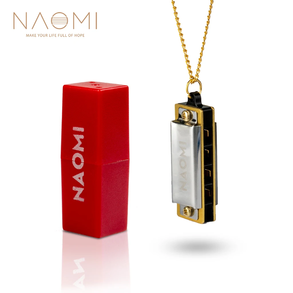 

NAOMI 5pcs/1set 4 Holes Mini Harmonica Necklace Brass Reed +Environmental ABS Comb In Key of C Model Really Plays