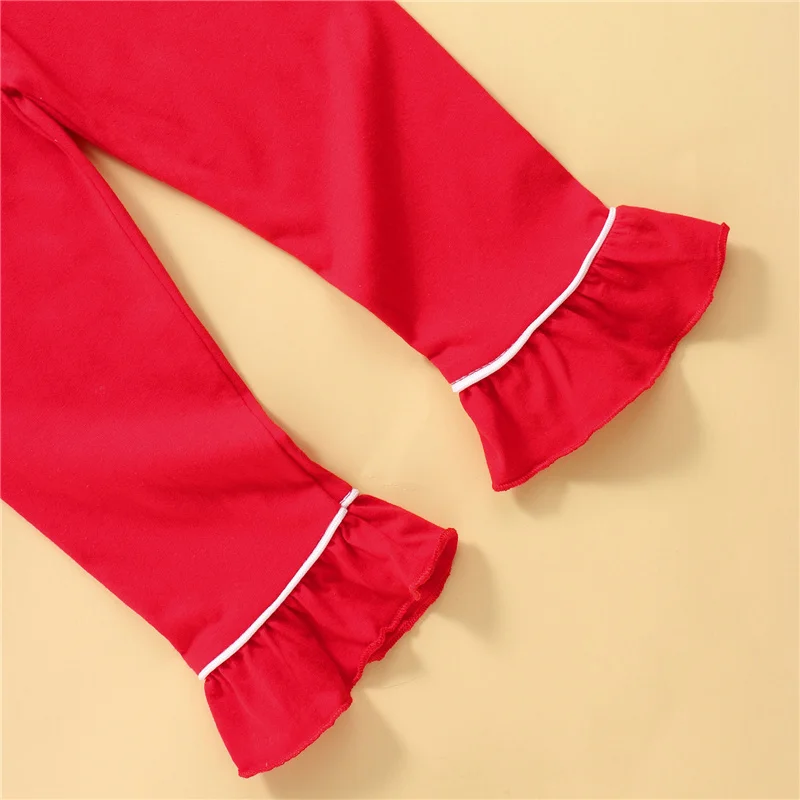 الرضع طفلة 2 قطعة منامة القطن دعوى التلبيب كم طويل كشكش هيم الأحمر قميص بلايز + فستان أطفال مع سروال داخلي ملابس خاصة مريحة