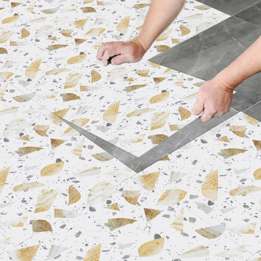 PVC Self-adhesive European Terrazzo Style Popular Thicke Non-slip Floor Stickers Waterproof Tiles Vinyl Bathroom Kitchen Decals