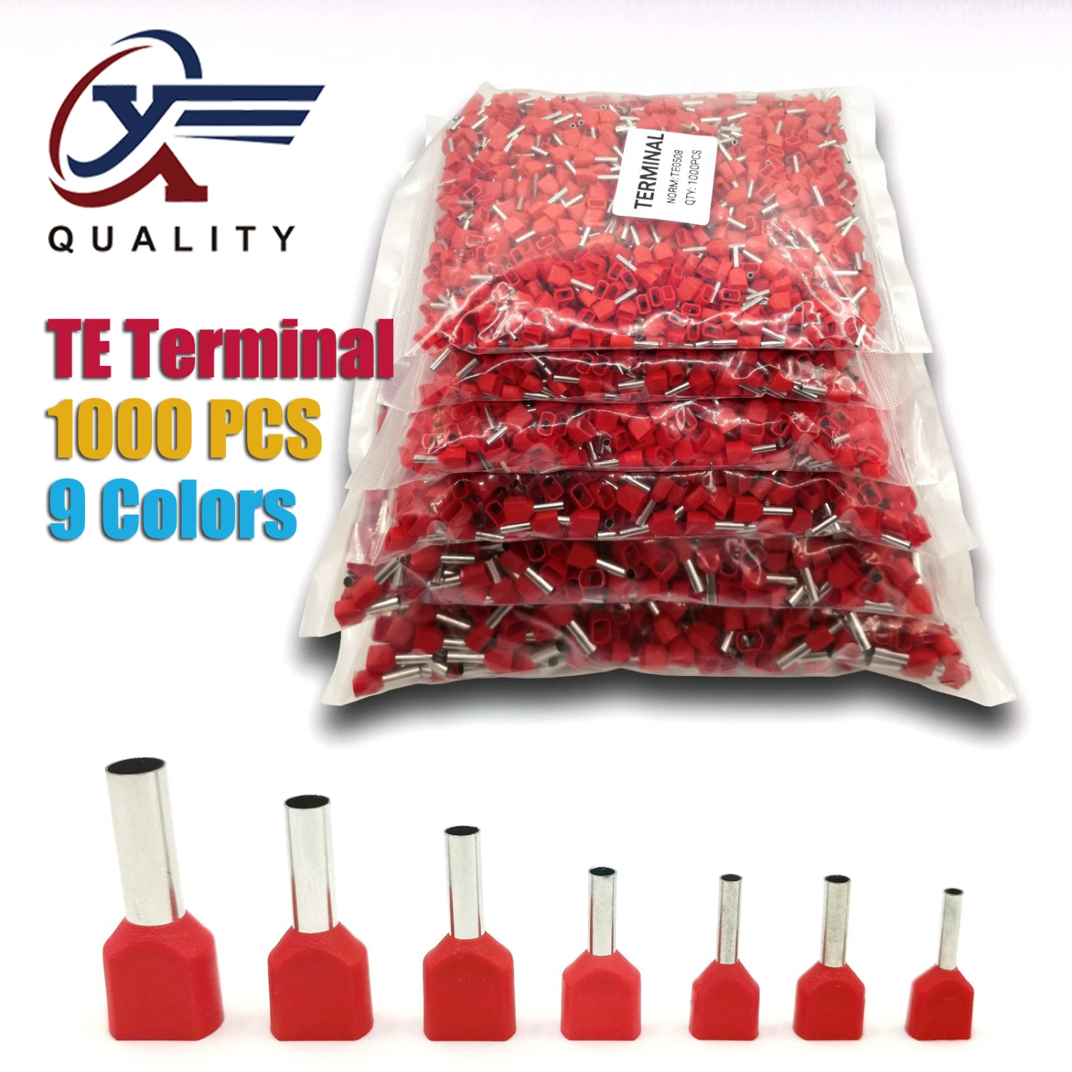 

1000pcs/Pack TE0508 TE7508 TE1008 TE1508 Insulated Ferrules Terminal Block Cord End Wire Connector Electrical Crimp Terminator