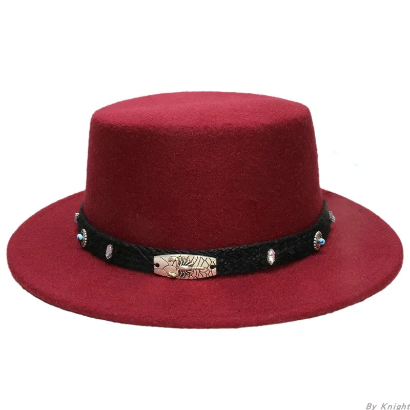 A187 Adult Wool Fedoras Hat Adults Children Wool Flat Roof Dome Top College Style Bowler Hat Fascinator Hats  Felt Hats