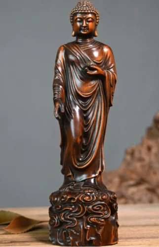 

GY034 -22 X 6.3 X5.8 CM Carved Boxwood Figurine Carving -Sakyamuni Ru Lai Buddha Sculpture Home Decor