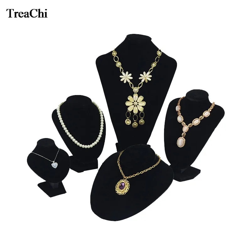 

5 Sizes Simplicity Black Velvet Jewelry Display Mannequin Bust Wood Necklace Pendant Bracelet Organizer Storage Exhibition Stand