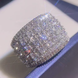 2021 New S925 Color Big Band Ring With Stone For Women Wedding Engagement Christmas Halloween Gifts Fashion Jewelry Wholesale