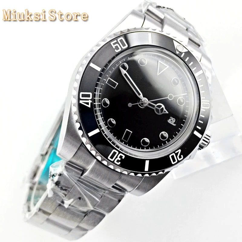 Bliger 40mm mens top luxury mechanical watch coated crystal silver case black sterile dial ceramic bezel mens automatic watch