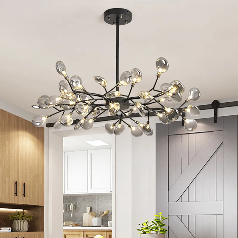 Vintage chandeliers Black metal leaves decor tree branch chandelier Retro Living room sputnik Kitchen lounge farmhouse light