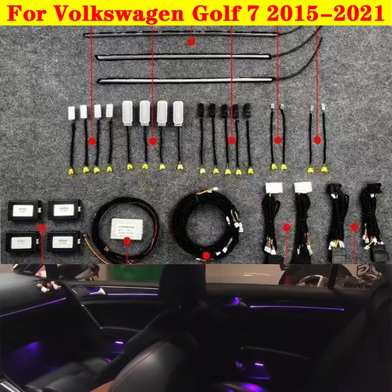 Ambient Light 10/30 colors Set Decorative LED Atmosphere Lamp illuminated Strip For Volkswagen Golf 7 2015-2021 Button Control