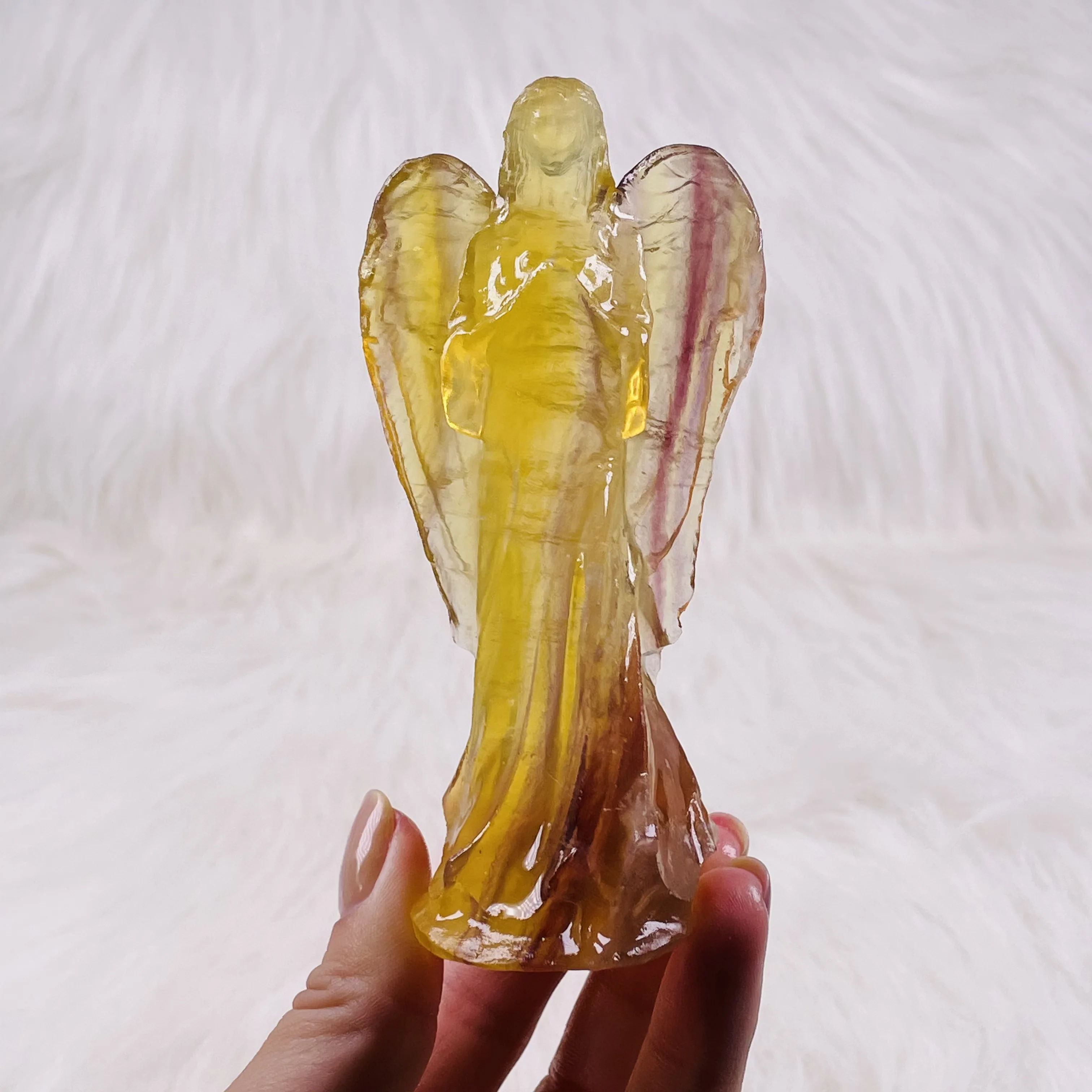 

Hot Praying Guardian Natural Yellow Fluorite Matt Surface Crystal Guardian Angel Figurine Gem Craft Gift Home Decor