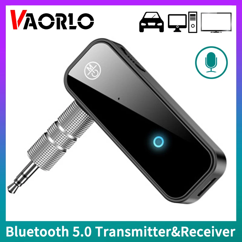 VAORLO C28 2-IN-1 Bluetooth 5.0 Transmitter Receiver 3.5MM AUX Jack With Mic For Car TV PC Stereo Music A2DP Wireless Adapter