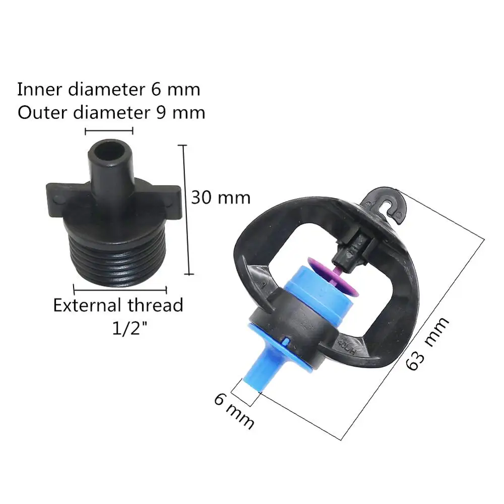 5 sets Watering Kits of Atomized micro nozzle with 1/2'' external thread connector Greenhouse sprinkler irrigation tools