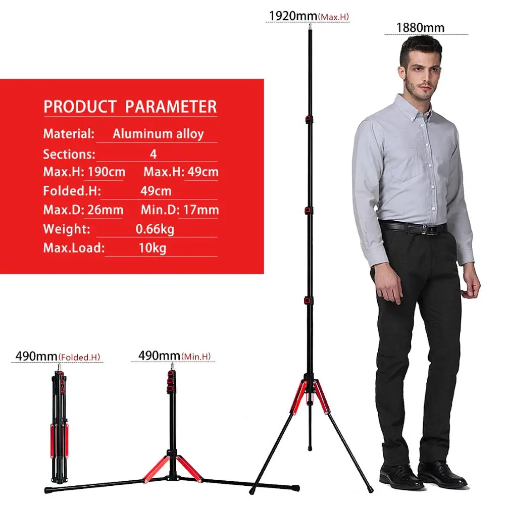 Fosoto FT-195 Red 1/4 Screw Folding Tripod Light Stand For Photo Studio Photography Softbox Video Flash Umbrellas Youtube