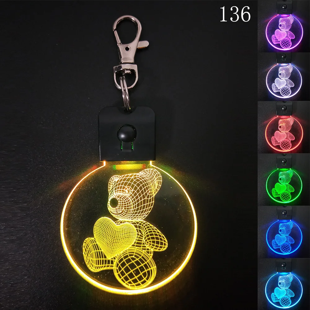 Porte-clés acrylique lumineux LED personnalisé créatif, changement de couleur coloré