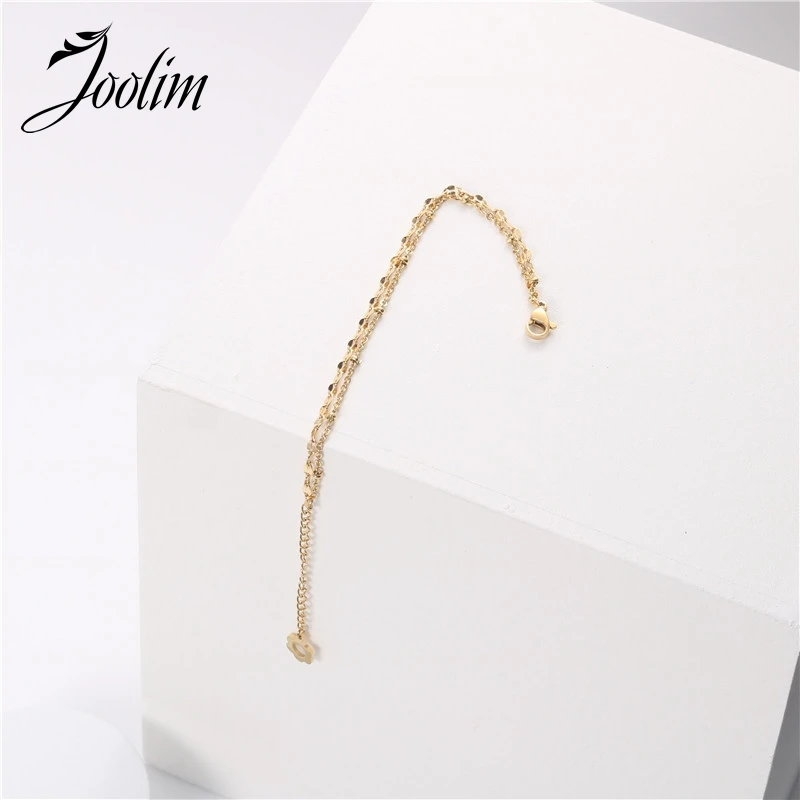 Joolim Jewelry High End Pvd Wholesale Waterproof Gift Fine Charm Double Chain Stainless Steel Bracelet For Women