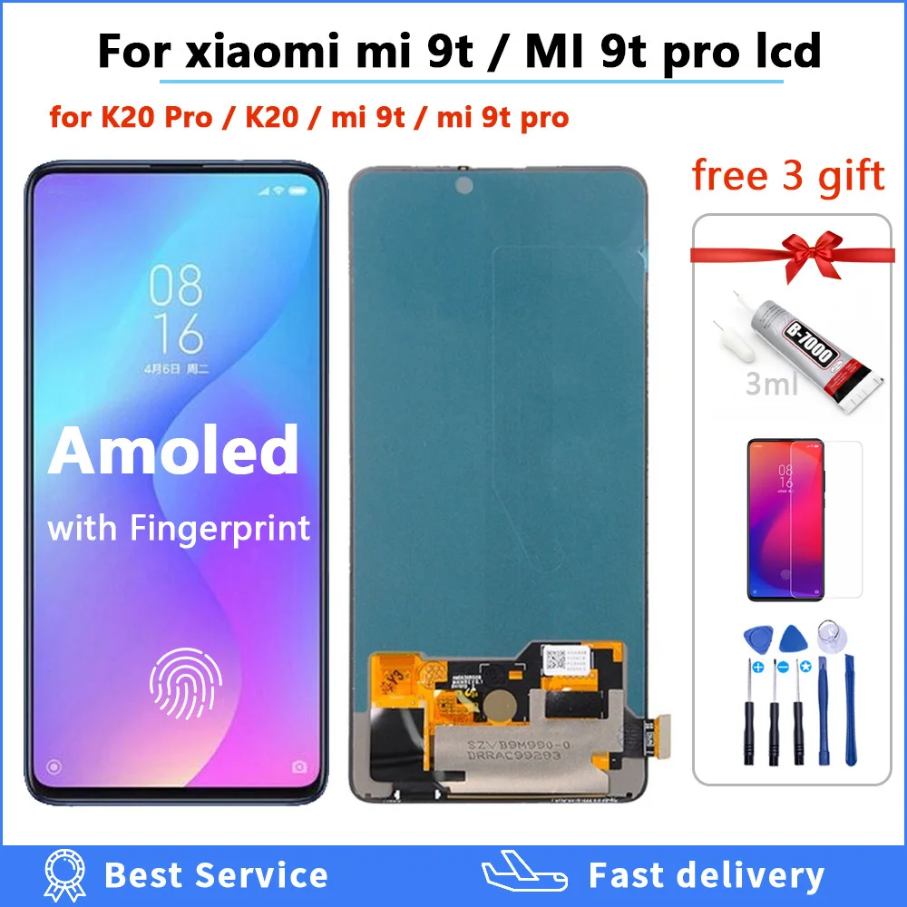 Super Original AMOLED For Xiaomi Mi 9T Pro mi9 t mi9t LCD Screen for Redmi K20 Pro LCD Display Touch digitizer with fingerprint