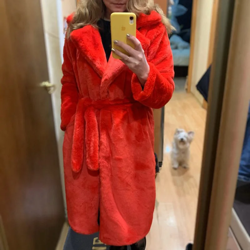 Winter Women High Quality Faux Rabbit Fur Coat Luxury Long Fur Coat Loose Lapel OverCoat Thick Warm Plus Size Female Plush Coats