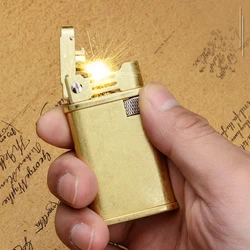 Retro Trench Copper Flint Lighter Brass Metal Men Gadgets Kerosene Oil Gasoline Lighter Gas Grinding Wheel Cigarette Cigar