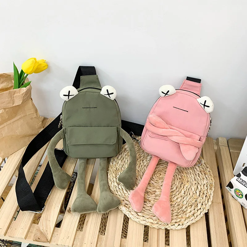 Cartoon girl small bag trendy personality cute frog bag casual messenger bag chest bag unisex shoulder messenger bag female bag