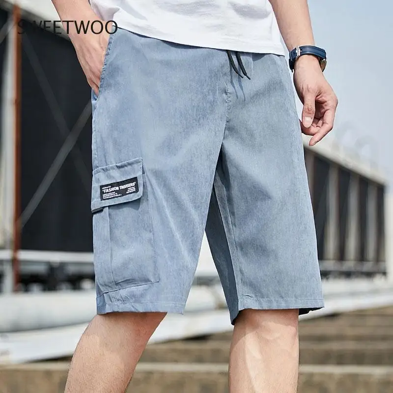 

Polyester Men Shorts Casual Cargo Short Pants Men Sports Clothing Mid-rise Drawstring Shorts Men's Clothing Workout Shorts Hot