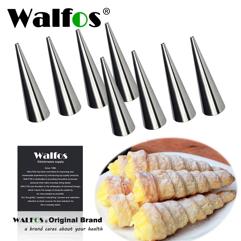 

WALFOS Sets of 8 Large Size Stainless Steel Pastry Cream Horn Moulds Conical Tube Cone Pastry Roll Horn Mould Baking Mold Tool