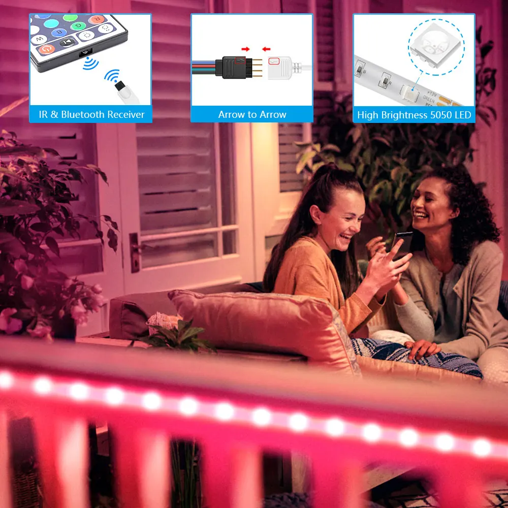 luces led para habitacion 10M 20M ,Tiras LED, Luces LED RGB 5050, con Control Remoto de 44 Botones y Caja de Control, LED 20 Colores 8 Modos de