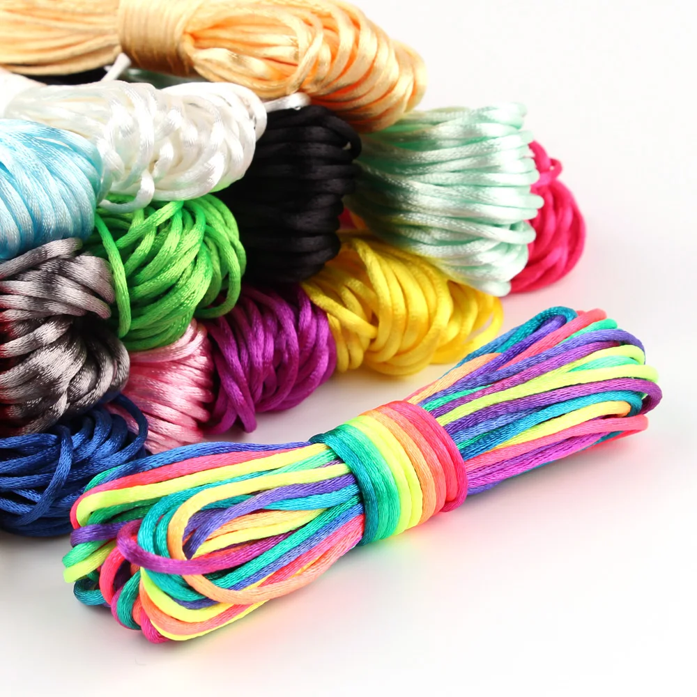 TYRY.HU MultiColor 10meter Satin Nylon Cord Solid Rope For Jewelry Making Beading Cotton Cord For Baby 2mm Braided Silk Cord