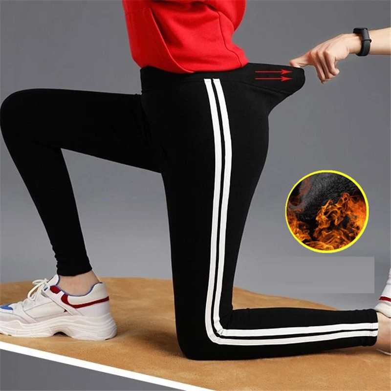 

Trackpants Legging Femme Trousers Striped Pants Women's Warm Pants Female Winter Black Plush Pants Joggers Women