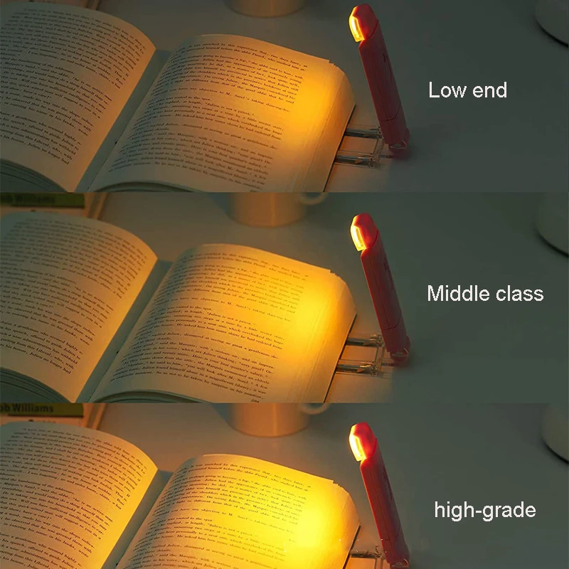 LED Book Lamp USB Charging Reading Lamp Bedside Clip-on Warm Amber Light Eye-Protection Adjustable Portable Bookmark Lamp