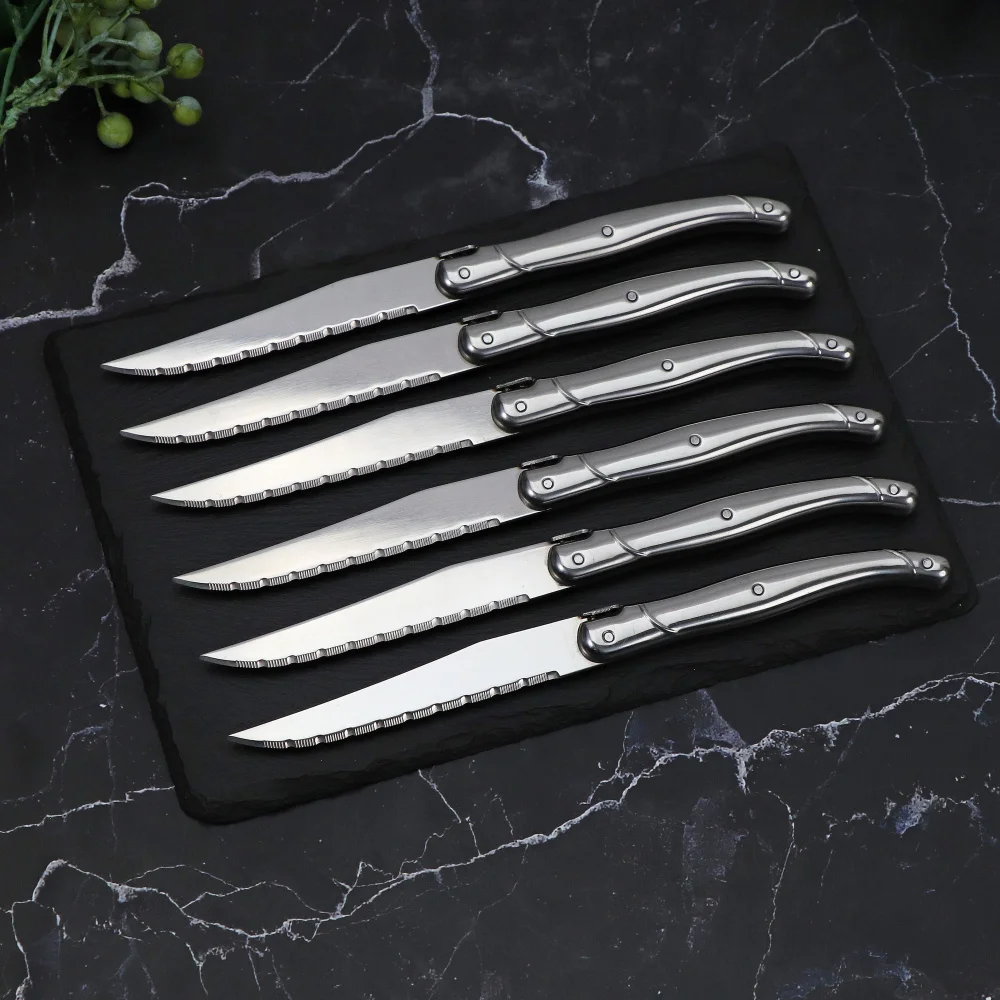 

Jaswehome 6pcs Laguiole Steak Knife Set Cutlery Dinner Knives Stainless Steel Dinnerware Restaurant Bar Kitchen Tableware Set