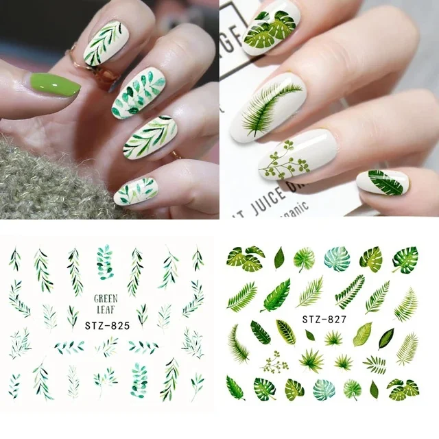 Nuovo arrivo adesivo per unghie fiore foglia albero adesivi verdi per unghie fai da te Nail Art Decor Gel Polish Sticker fogli per Manicure