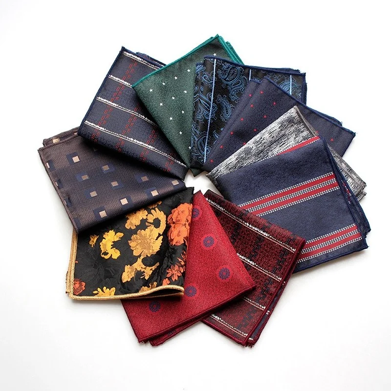 23cm*23cm Mens Handkerchief GRID Paisley Striped Jacquared Pocket Square for Mens Wedding Party Chest Towel Hanky