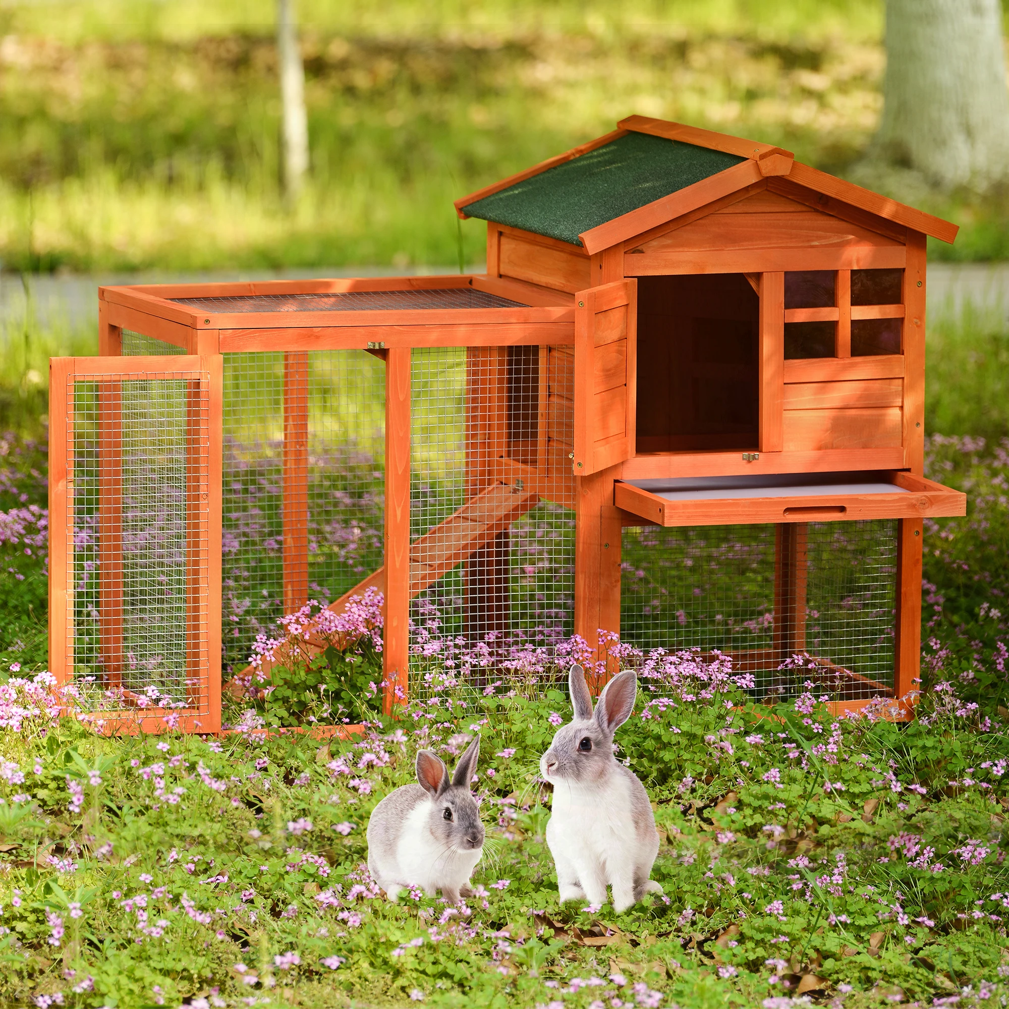 49x25x36Inch Natural Wood Chicken Coop Rabbit Hutch Small Animals House Pet Supplies Orange/Auburn/Gray[US-Depot]