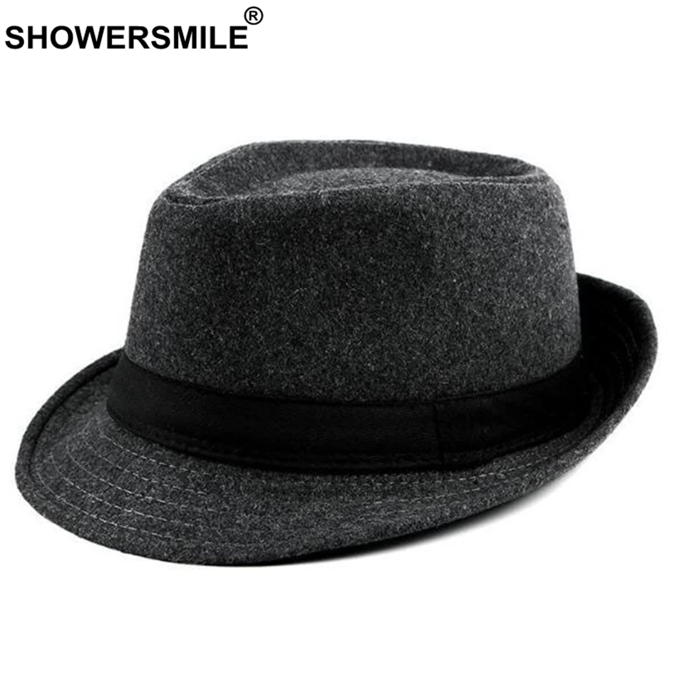 SHOWERSMILE Burgundy Fedora Hat Men Vintage Woolen Jazz Hat Women Casual British Style Classic Autumn Cap And Hat Gentlemen New