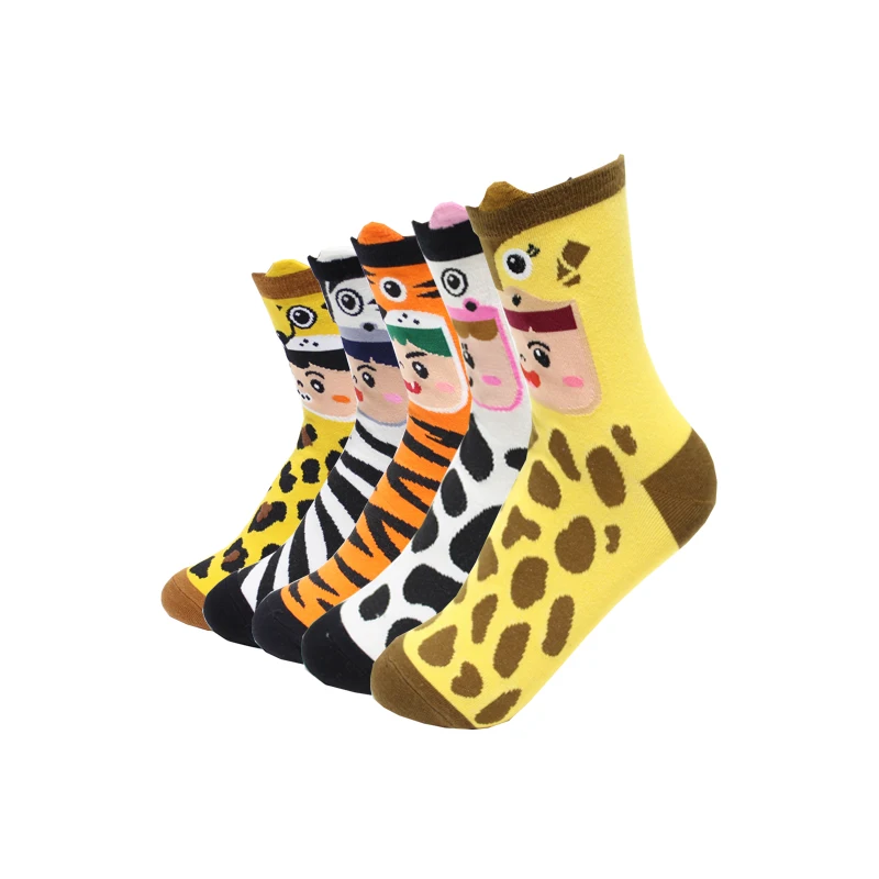 5Pairs Women Socks Set Autumn Winter Colorful Animal Female Ladies Korea Style Kawaii Cartoon Cotton Tube Socks