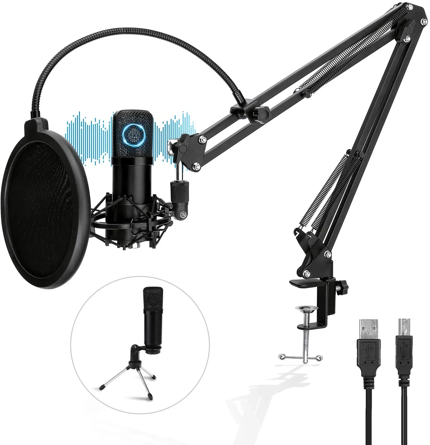 Pro Condenser Microphone, PC Microphone with Adjustable Scissor & Tripod Stand, 192kHz/24bit Studio Microphone Podcast Equipment