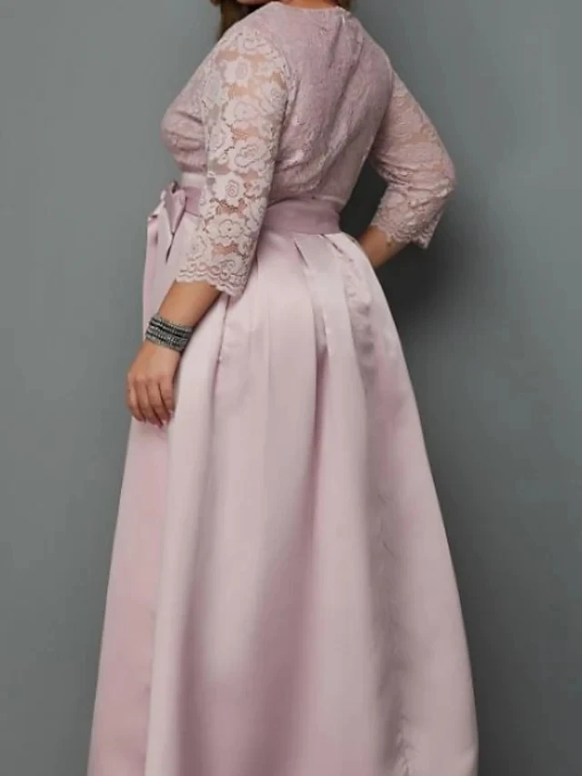 Pérola rosa mãe da noiva vestido 2022 plus size v pescoço superior renda cetim até o chão baile de formatura vestido de festa robe de soiree mariage