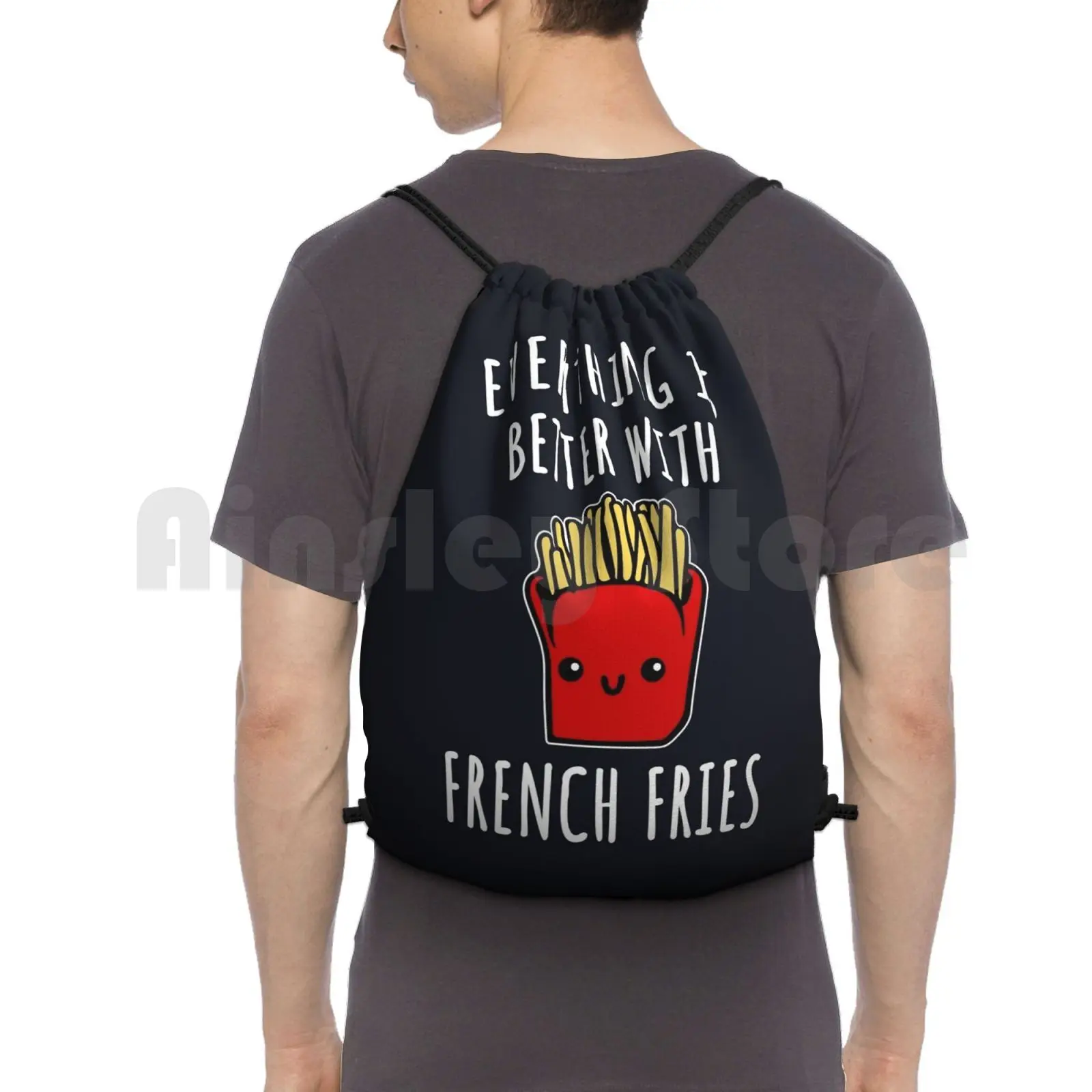 Everything Is Better With French Fries Backpack Drawstring Bags Gym Bag Waterproof Fries Fries Food Food I Love Fries