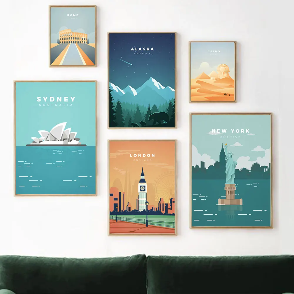 London Attractions Canvas Wall Art Famous World Travel Poster Series Print for Living Room Decor