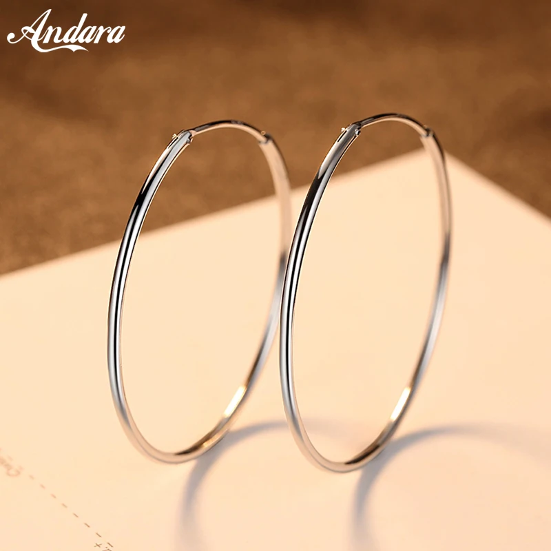 Authentic 925 Sterling Silver Simple Fashion 3cm/5cm Circle Round Hoop Earring for Women Trendy Jewelry