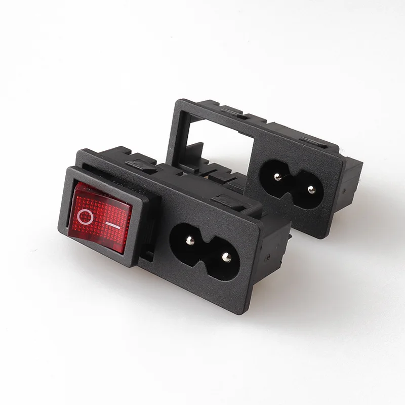 LZ-8-29 2P IEC Power Socket C8 Connector with Lamp with Red Rocker Switch