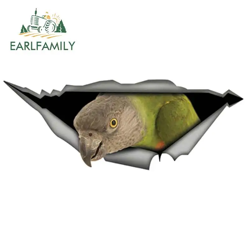 EARLFAMILY 13cm x 4.9cm 3D Senegal Parrot Car Sticker Torn Metal Decal Reflective Car Decoration Vinyl Bumper Stickers