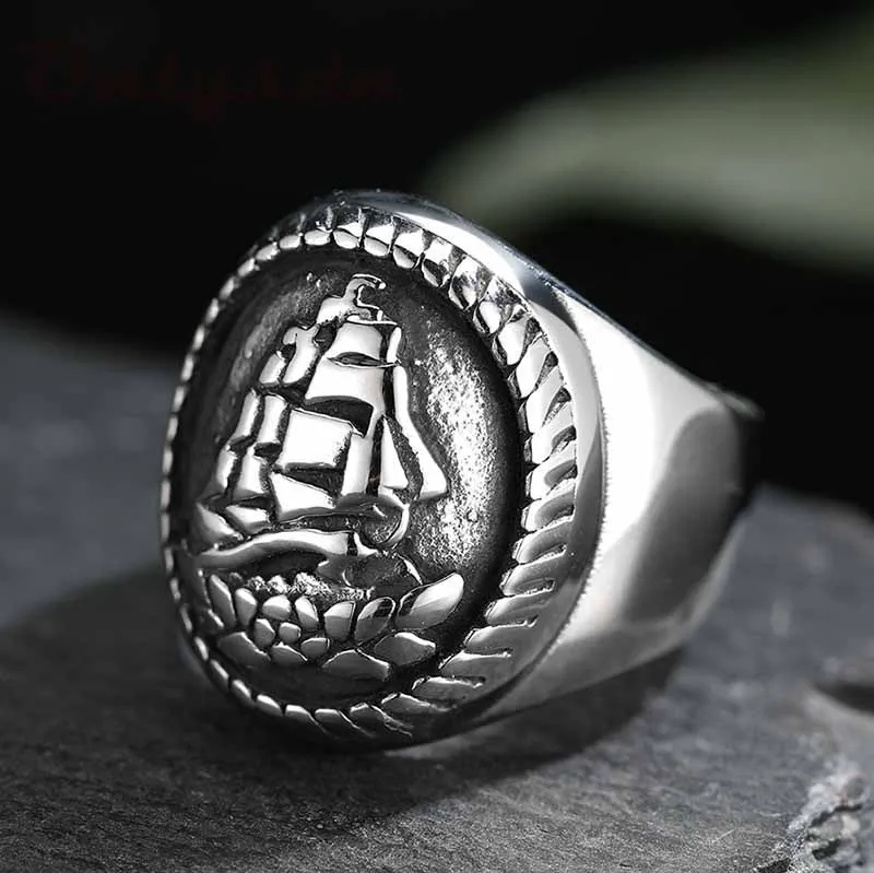 Vintage Gothic Sailboat Rings For Men Sailing Stainless Steel Viking Ring Talisman Men's Ring Cool Sailor Viking Accessories