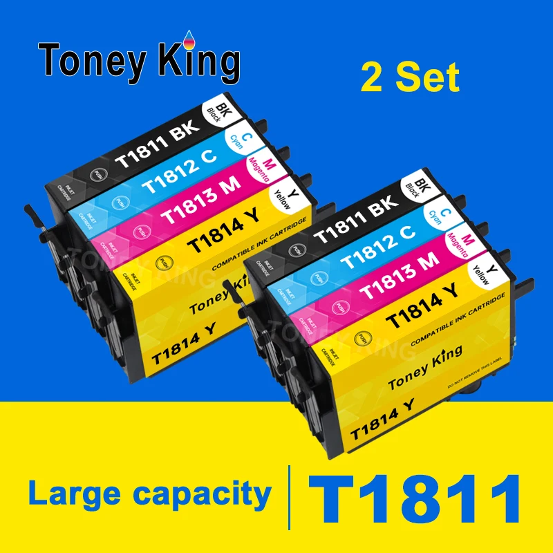 8Pcs Ink Cartridge for Epson T1811 T1801 1811 XP312 XP315 XP412 XP415 XP225 XP322 XP325 XP422 XP425 XP30 XP102 XP202 Printer