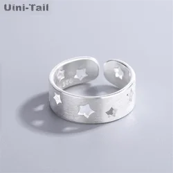 Uini-Tail new design hot-selling 925 Tibetan silver brushed five-pointed star open ring simple personality creative hollow star