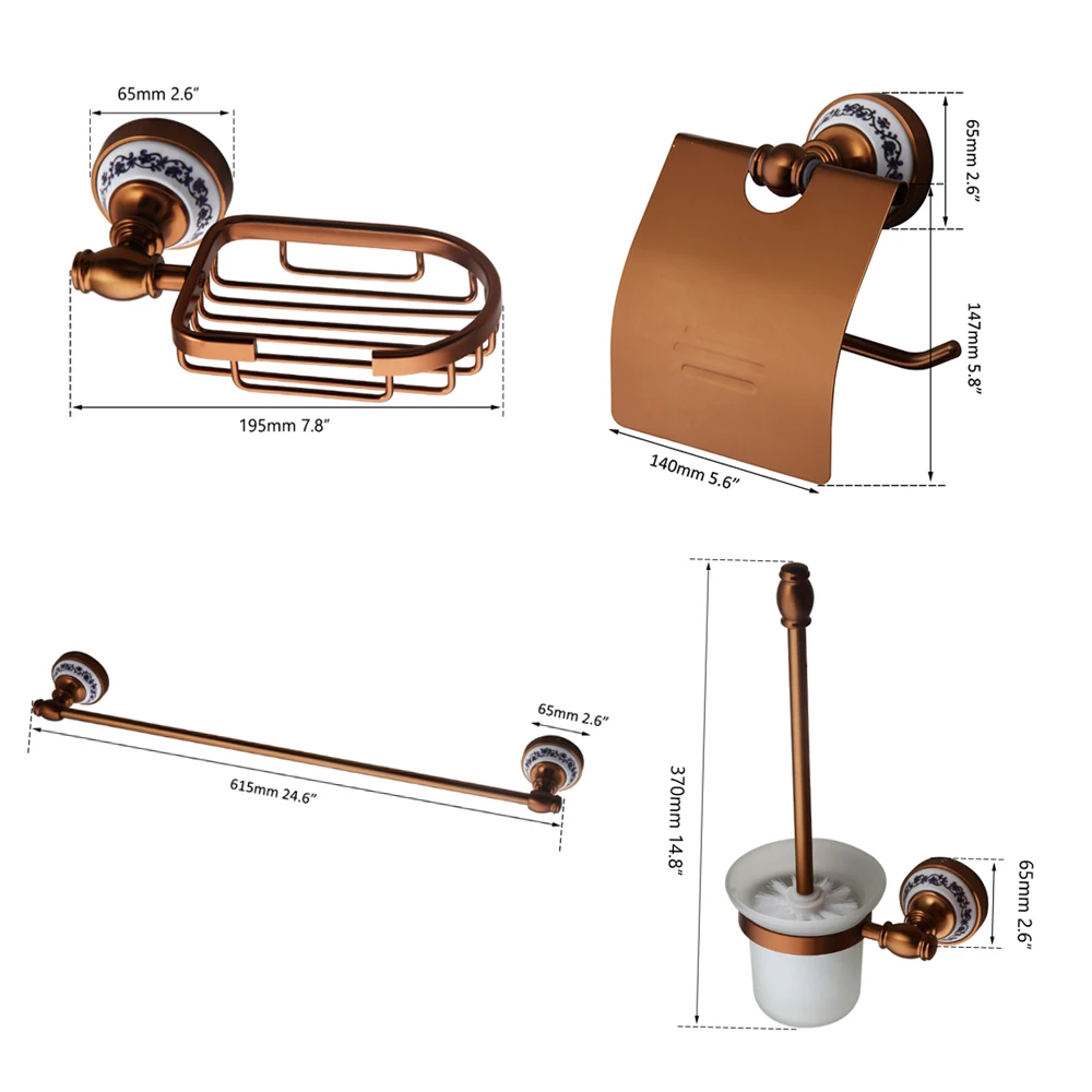 JIENI Rose Golden Bathroom Hardware Set Accessories Golden Nickel Shelf Paper Holder Coat Hook Towel Rack Classical Ceramic Base