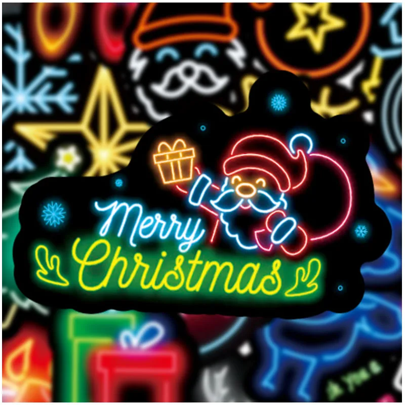 

10/30/50pcs Christmas Neon Stickers Gradient Santa Claus Reindeer Gift Chimney Snowman Phone Snowboard Laptop Luggage Fridge