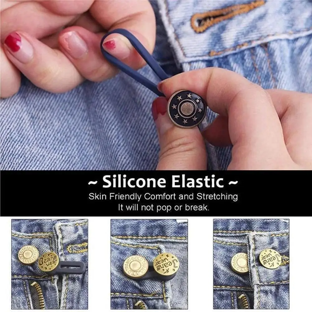 6PCS/Set Vintage Metal Buttons Jeans Retractable Button Detachable Adjustable Waist Extender Button Sewing Accessories