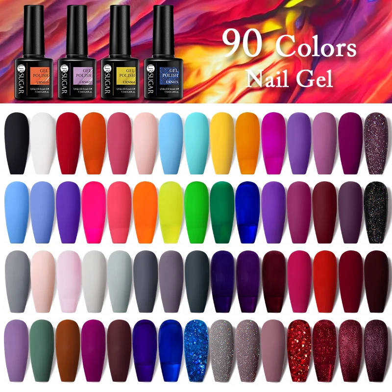 UR SUGAR 7,5 ml Gel-Nagellack, rot, nackt, Glitzer, Pailletten, Basis, matt, Decklack, semi-permanent, Soak Off UV-LED-Nagelkunstlack