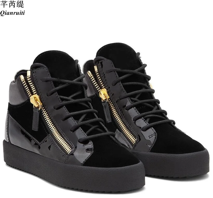 Qianruiti Zapatillas Hombre Men Sneakers Mixed Color Platform Flats Zipper Casual Shoes High Top Sneaker Male Fashion Shoes